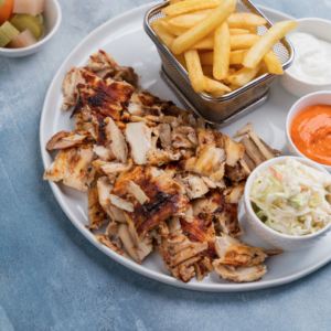 Kebab Teller von Geflügel mit Pommes [A, C, G, H, M, L]